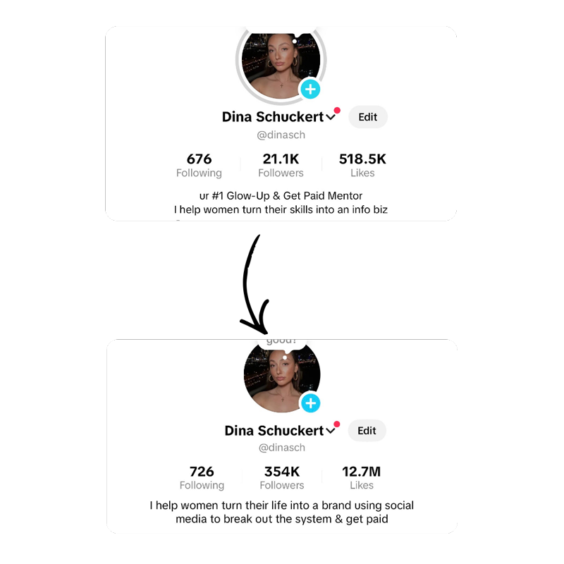 Dina's TikTok grew to 354K followers and 12.7M likes